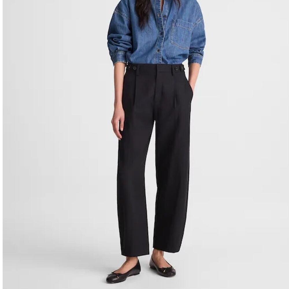 Madewell The Barrel Leg Pant Trouser Drapey Twill True Black Size 14 NWT